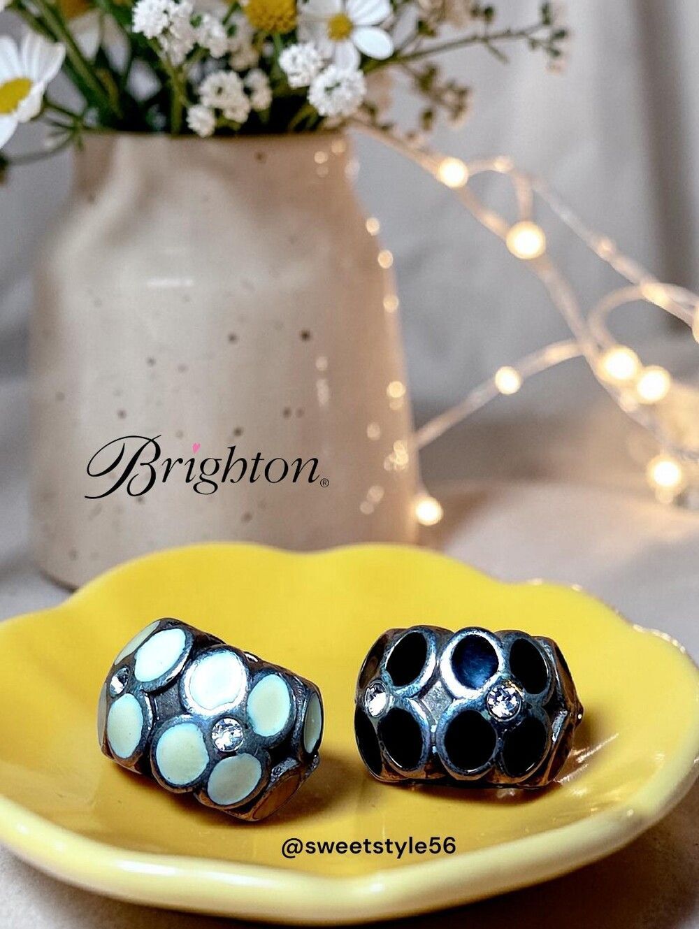 BRIGHTON "Ring Of Flowers" Crystal And Enamel Slider Charms Set Of 2!
